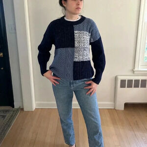 Vintage patch work cable knit crew neck sweater cotton/wool S Anthropologie